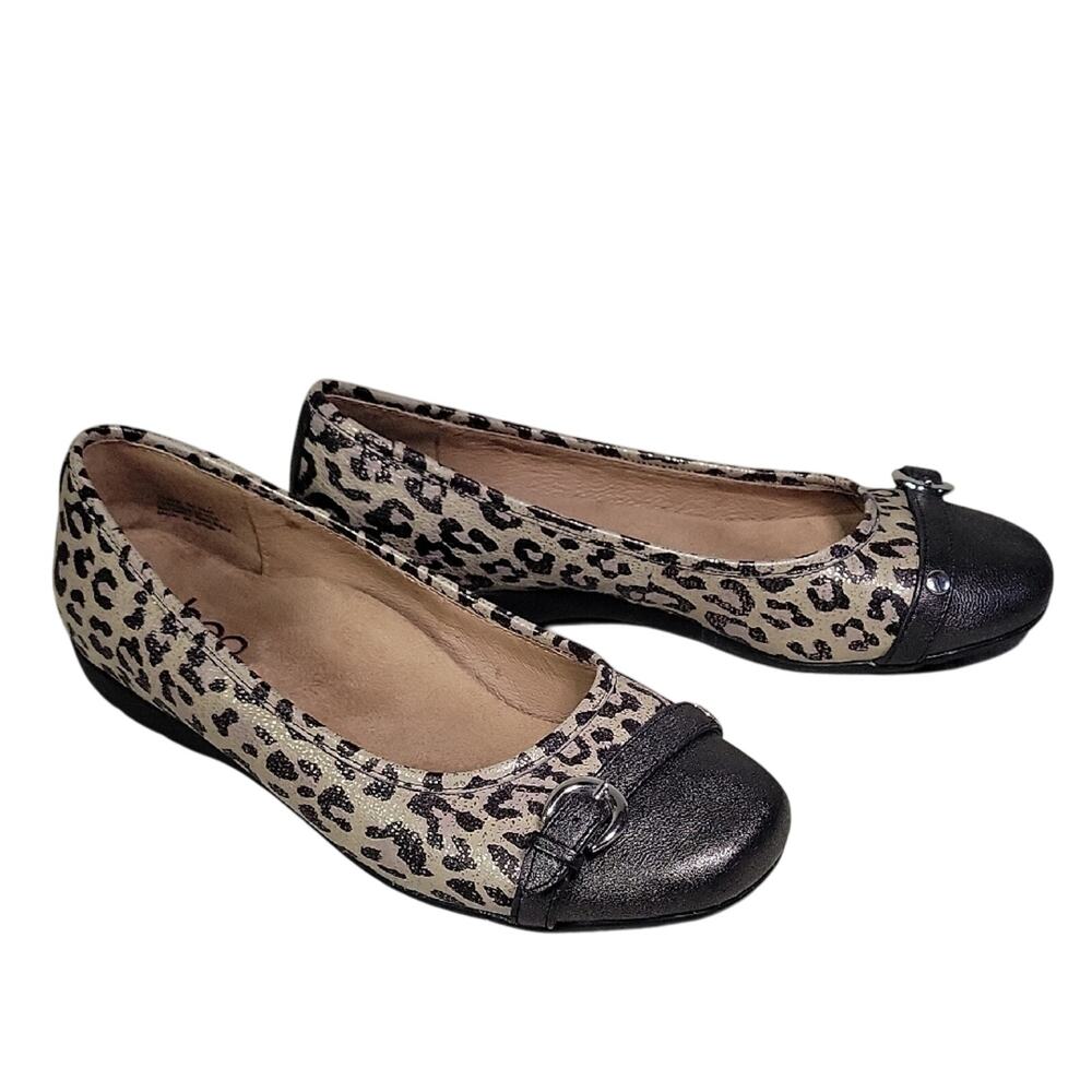 Abeo Leopard Print Ballet Flats with Black Cap Toe